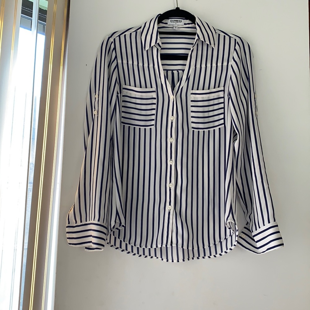 Express blue and white stripped portofino button down shirt